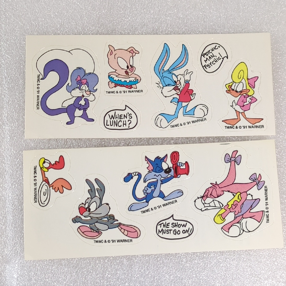❤️3/$10❤️Warner Bros Tiny Toon Cartoon Character Stickers - 2 Sheets From 1991